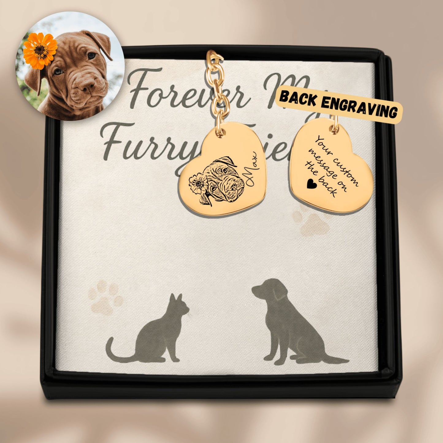 Pet Portrait Heart Keychain
