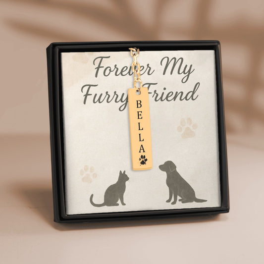 Pet's Name & Paw Print Vertical Bar Keychain