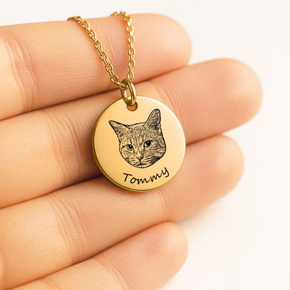 Cat Portrait Coin Necklace